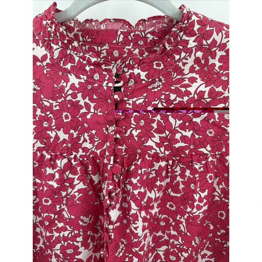 J. Crew Pink Floral Long Sleeve Popover Blouse Top Size Medium Coastal Peasant